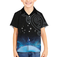 New Zealand Matariki Family Matching Mermaid Dress and Hawaiian Shirt Pleiades Star Cluster Blue Galaxy LT05 Son's Shirt Blue - Polynesian Pride