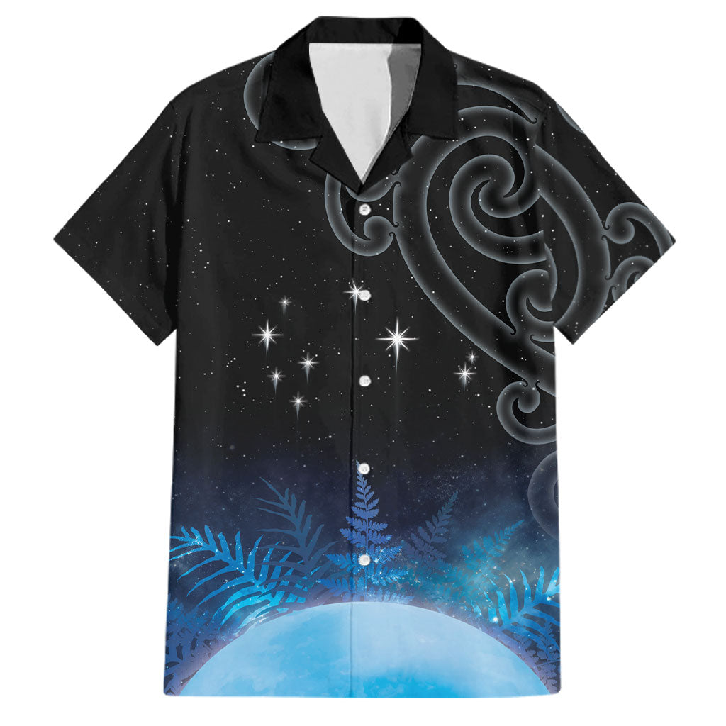 New Zealand Matariki Family Matching Off Shoulder Maxi Dress and Hawaiian Shirt Pleiades Star Cluster Blue Galaxy LT05 Dad's Shirt - Short Sleeve Blue - Polynesian Pride