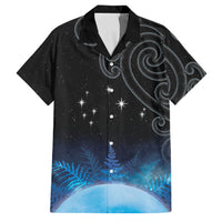 New Zealand Matariki Family Matching Off Shoulder Maxi Dress and Hawaiian Shirt Pleiades Star Cluster Blue Galaxy LT05 Dad's Shirt - Short Sleeve Blue - Polynesian Pride