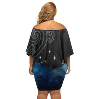 New Zealand Matariki Family Matching Off Shoulder Short Dress and Hawaiian Shirt Pleiades Star Cluster Blue Galaxy LT05 - Polynesian Pride