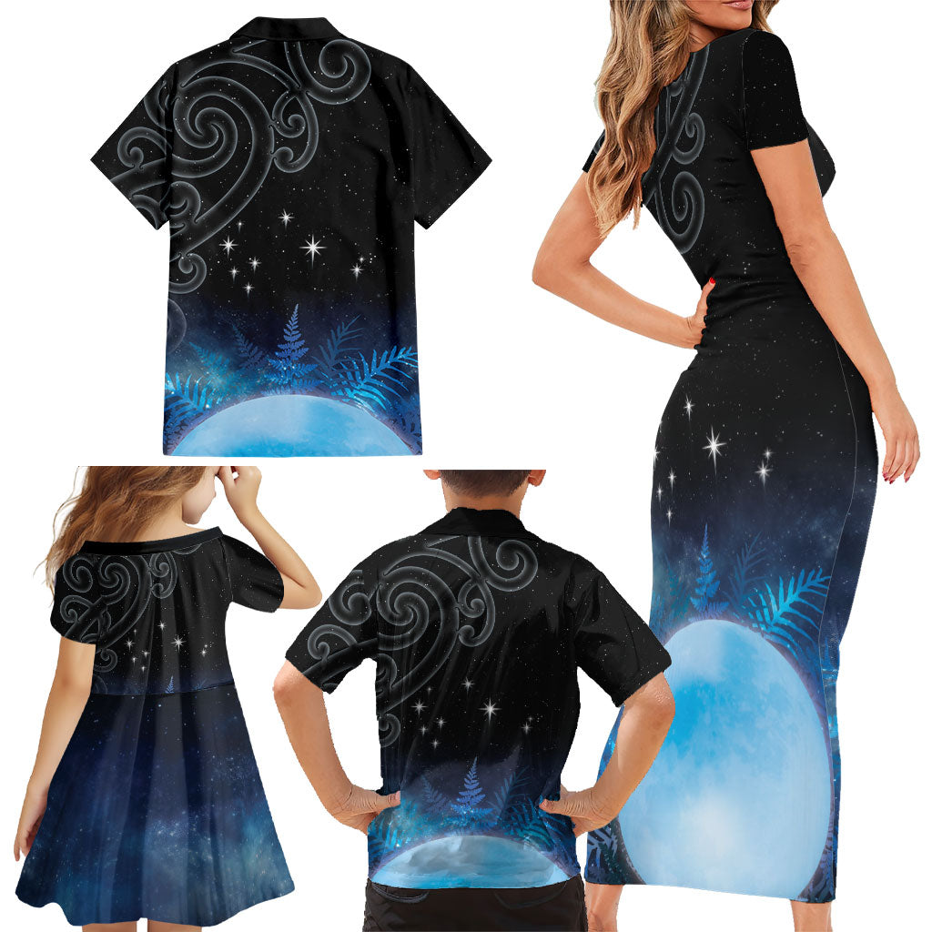 New Zealand Matariki Family Matching Short Sleeve Bodycon Dress and Hawaiian Shirt Pleiades Star Cluster Blue Galaxy LT05 - Polynesian Pride