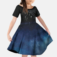 New Zealand Matariki Family Matching Summer Maxi Dress and Hawaiian Shirt Pleiades Star Cluster Blue Galaxy LT05 Daughter's Dress Blue - Polynesian Pride