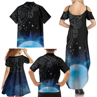 New Zealand Matariki Family Matching Summer Maxi Dress and Hawaiian Shirt Pleiades Star Cluster Blue Galaxy LT05 - Polynesian Pride