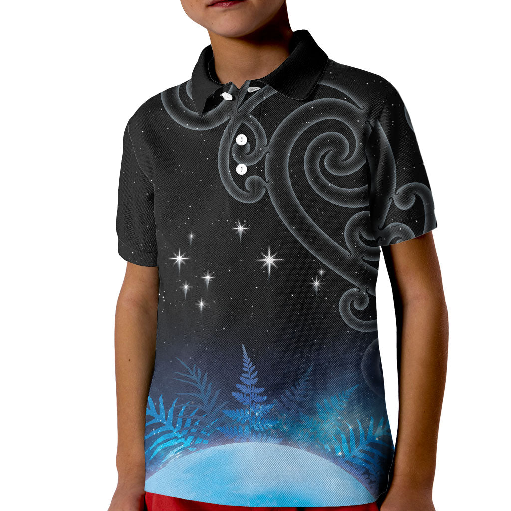 New Zealand Matariki Kid Polo Shirt Pleiades Star Cluster Blue Galaxy