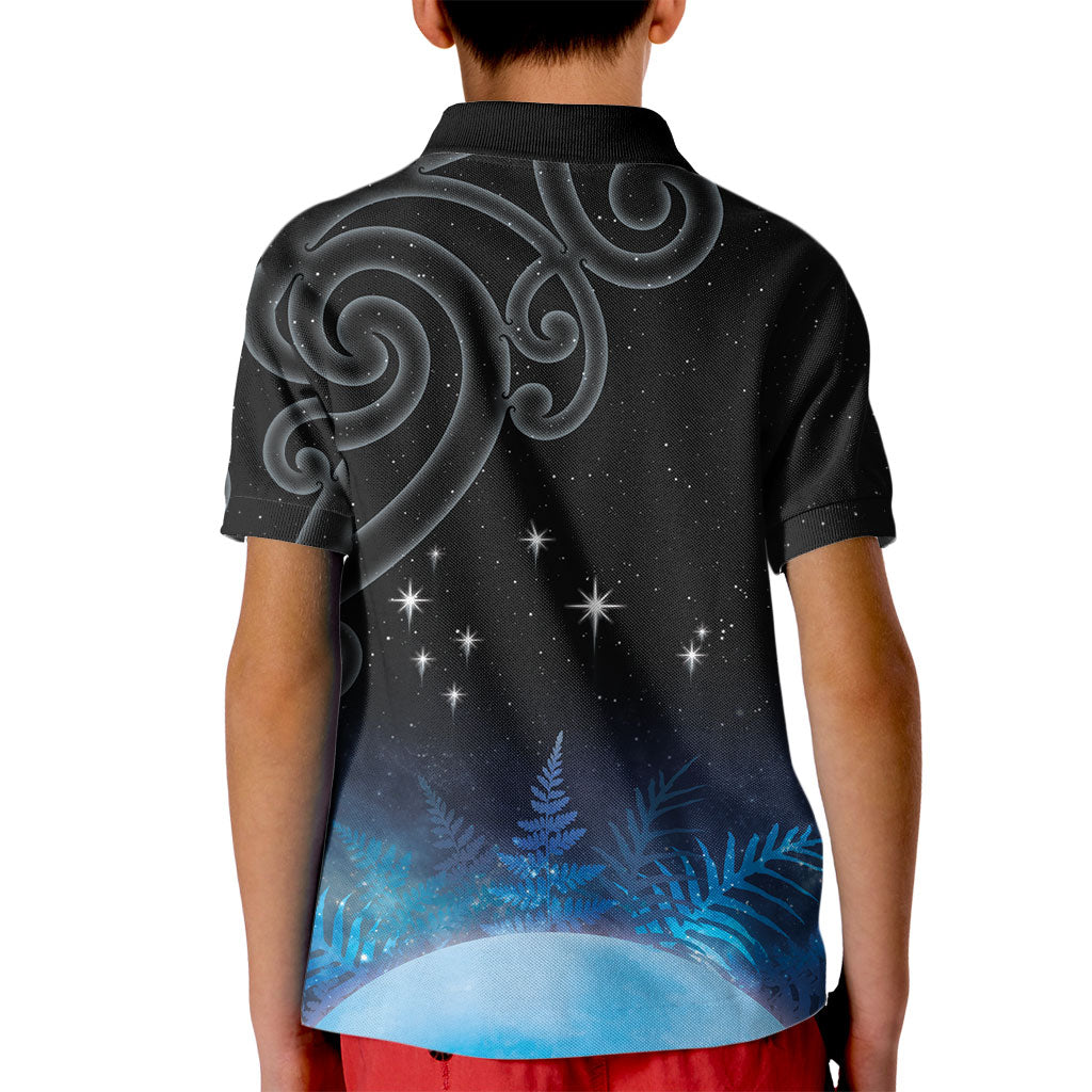 New Zealand Matariki Kid Polo Shirt Pleiades Star Cluster Blue Galaxy