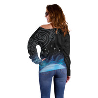 New Zealand Matariki Off Shoulder Sweater Pleiades Star Cluster Blue Galaxy