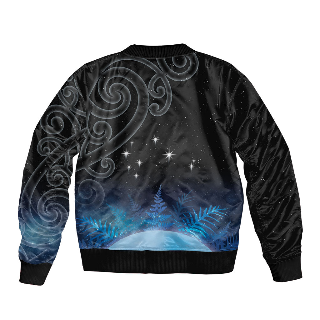 New Zealand Matariki Sleeve Zip Bomber Jacket Pleiades Star Cluster Blue Galaxy