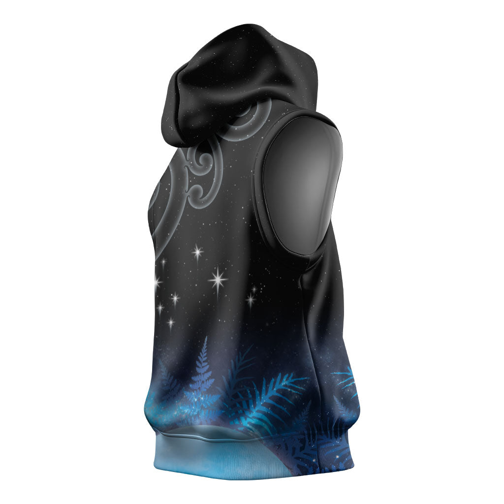 New Zealand Matariki Sleeveless Hoodie Pleiades Star Cluster Blue Galaxy