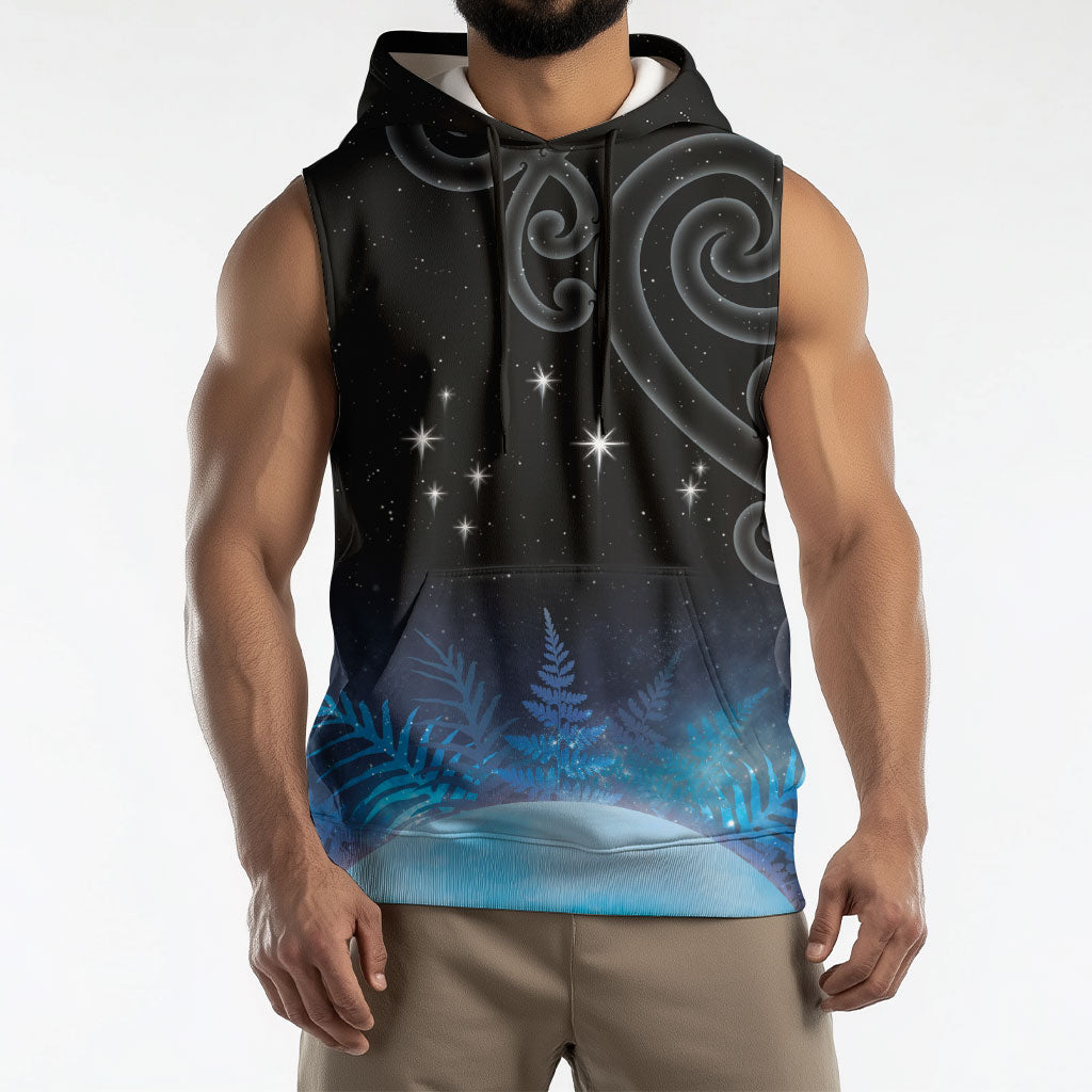 New Zealand Matariki Sleeveless Hoodie Pleiades Star Cluster Blue Galaxy