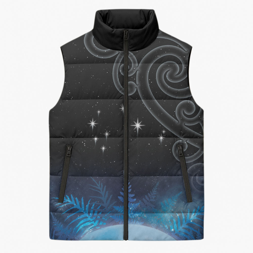 New Zealand Matariki Sleeveless Puffer Jacket Pleiades Star Cluster Blue Galaxy