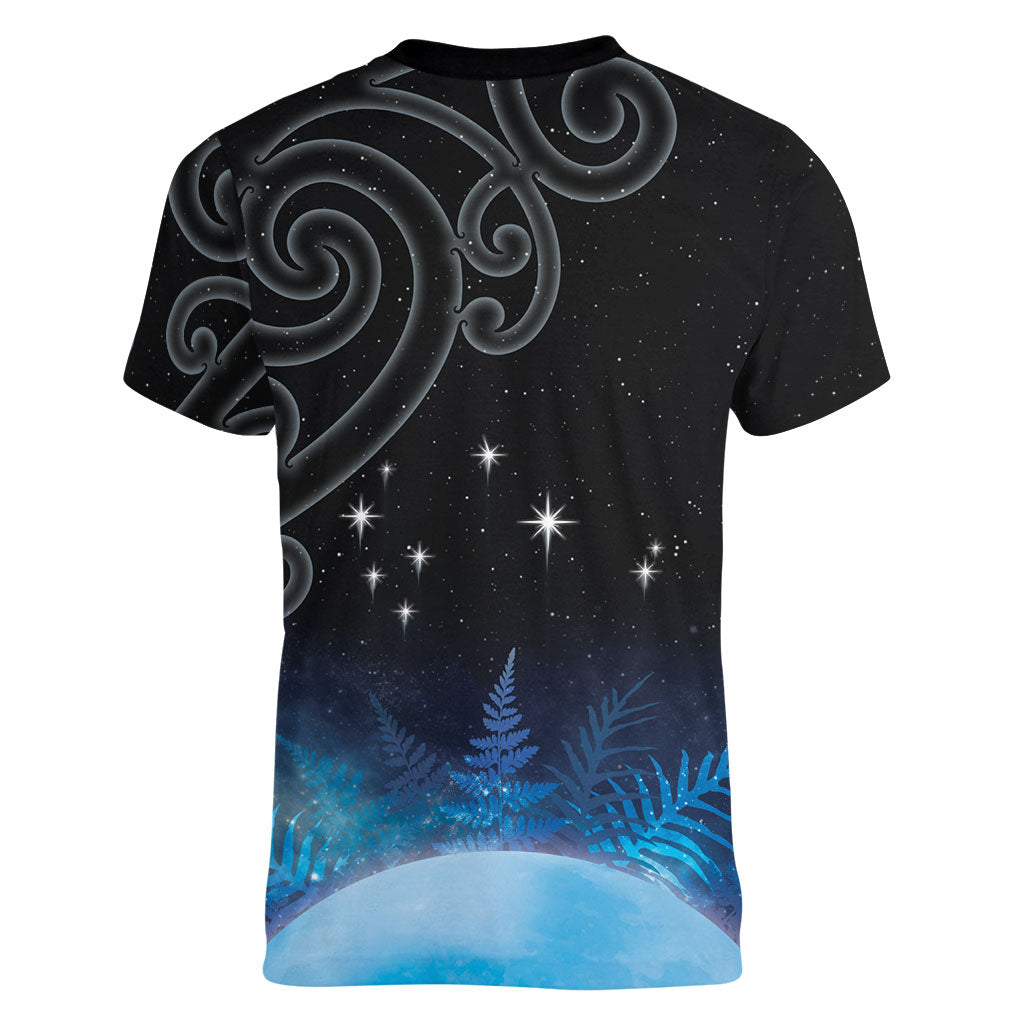 New Zealand Matariki Women V-Neck T-Shirt Pleiades Star Cluster Blue Galaxy