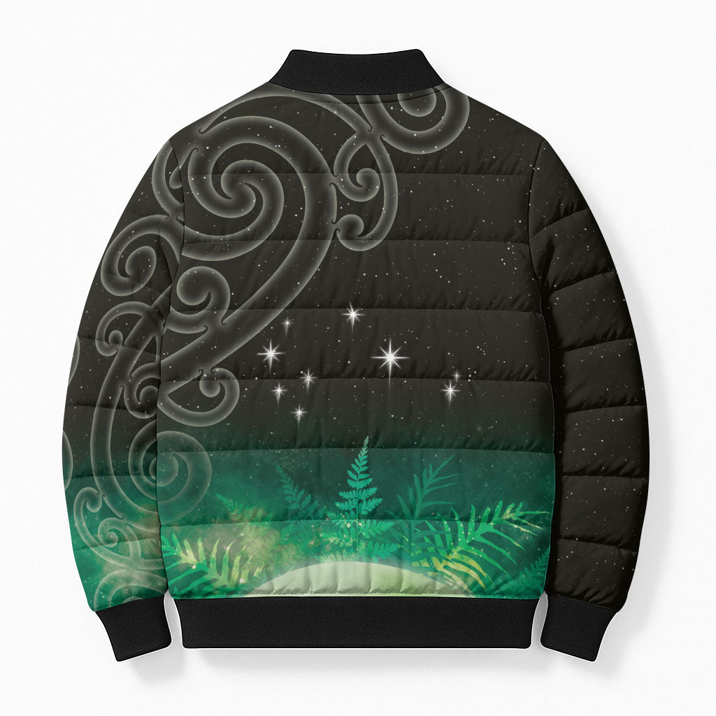 New Zealand Matariki Bomber Puffer Jacket Pleiades Star Cluster Green Galaxy