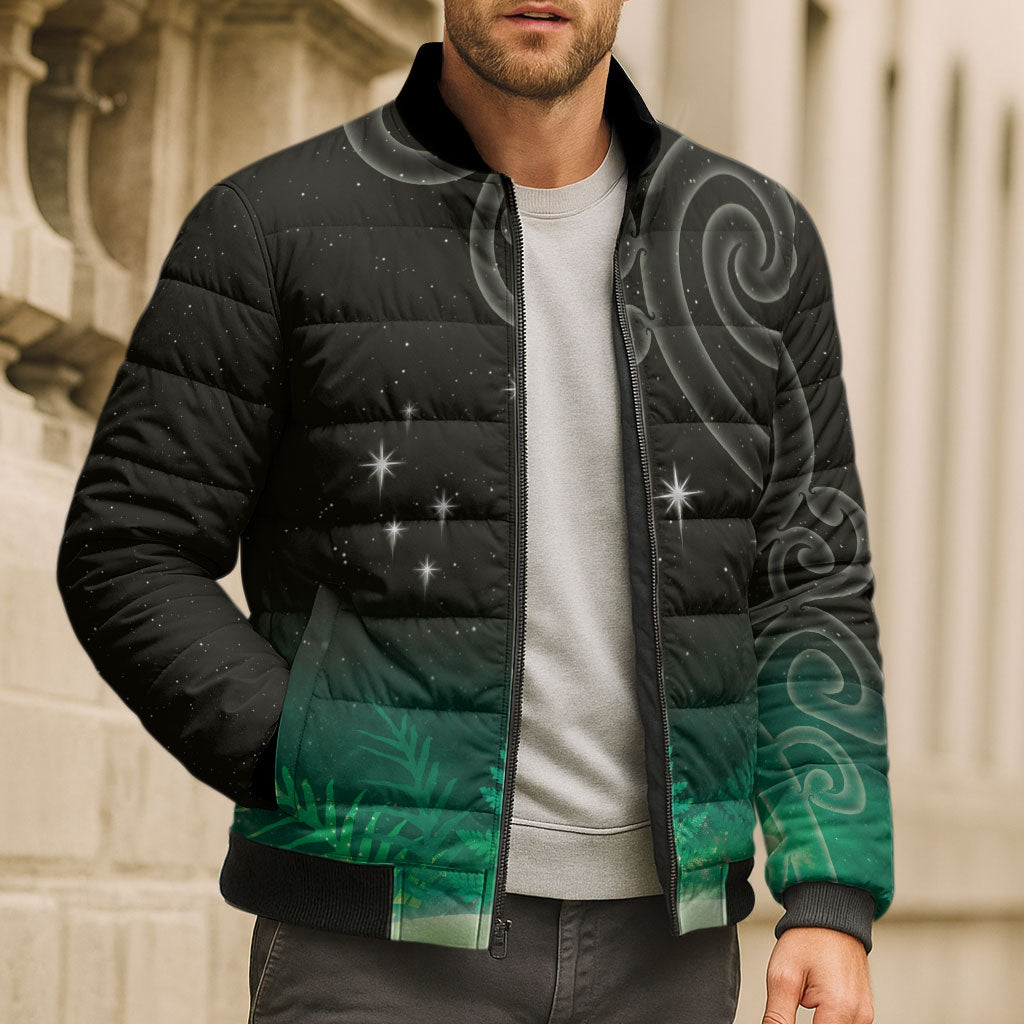 New Zealand Matariki Bomber Puffer Jacket Pleiades Star Cluster Green Galaxy