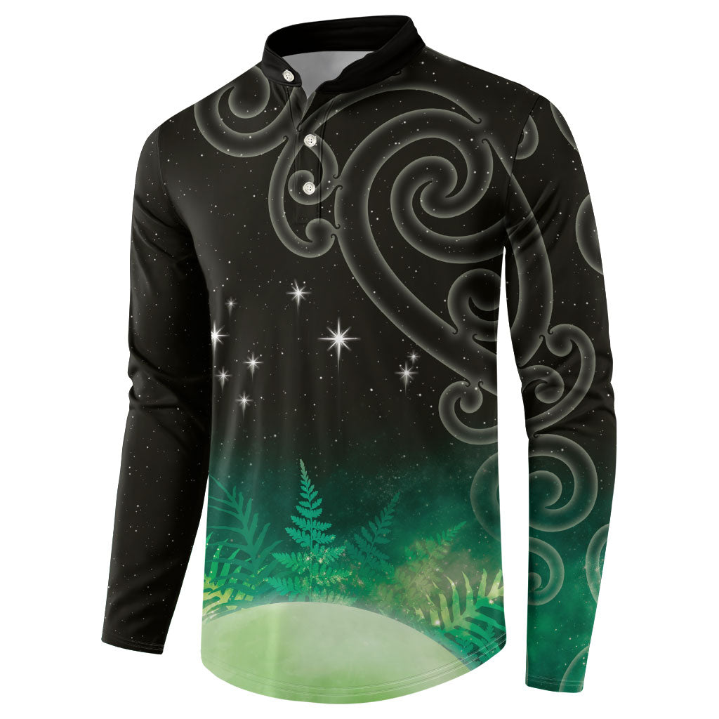 New Zealand Matariki Button Sweatshirt Pleiades Star Cluster Green Galaxy