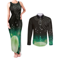 New Zealand Matariki Couples Matching Tank Maxi Dress and Long Sleeve Button Shirt Pleiades Star Cluster Green Galaxy LT05 Green - Polynesian Pride