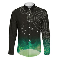 New Zealand Matariki Family Matching Long Sleeve Bodycon Dress and Hawaiian Shirt Pleiades Star Cluster Green Galaxy LT05 Dad's Shirt - Long Sleeve Green - Polynesian Pride