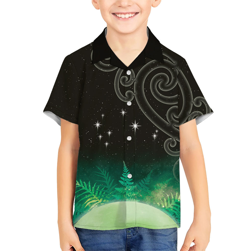 New Zealand Matariki Family Matching Long Sleeve Bodycon Dress and Hawaiian Shirt Pleiades Star Cluster Green Galaxy LT05 Son's Shirt Green - Polynesian Pride