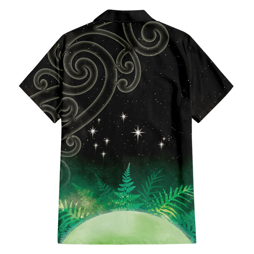 New Zealand Matariki Family Matching Off Shoulder Maxi Dress and Hawaiian Shirt Pleiades Star Cluster Green Galaxy LT05 - Polynesian Pride