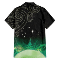 New Zealand Matariki Family Matching Off Shoulder Maxi Dress and Hawaiian Shirt Pleiades Star Cluster Green Galaxy LT05 - Polynesian Pride