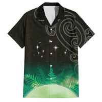 New Zealand Matariki Family Matching Off Shoulder Short Dress and Hawaiian Shirt Pleiades Star Cluster Green Galaxy LT05 Dad's Shirt - Short Sleeve Green - Polynesian Pride
