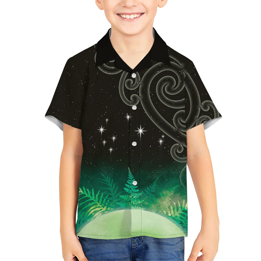 New Zealand Matariki Family Matching Summer Maxi Dress and Hawaiian Shirt Pleiades Star Cluster Green Galaxy LT05 Son's Shirt Green - Polynesian Pride
