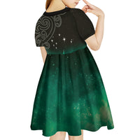 New Zealand Matariki Kid Short Sleeve Dress Pleiades Star Cluster Green Galaxy