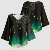 New Zealand Matariki Kimono Sleeve Blouse Pleiades Star Cluster Green Galaxy