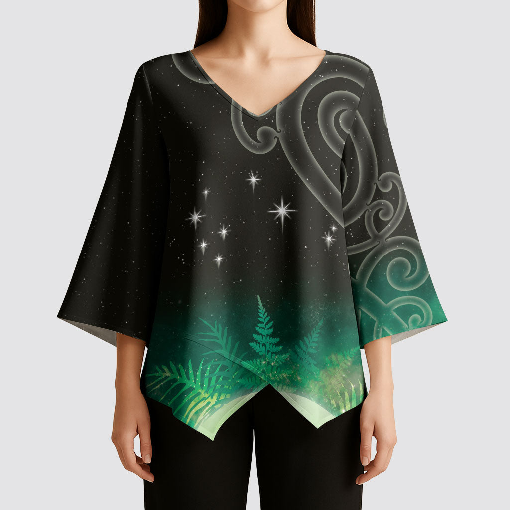 New Zealand Matariki Kimono Sleeve Blouse Pleiades Star Cluster Green Galaxy