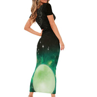 New Zealand Matariki Short Sleeve Bodycon Dress Pleiades Star Cluster Green Galaxy