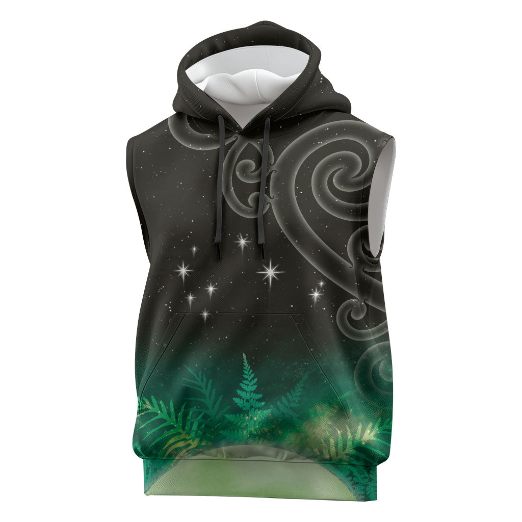New Zealand Matariki Sleeveless Hoodie Pleiades Star Cluster Green Galaxy