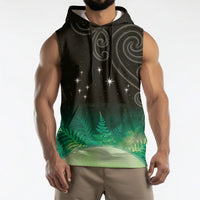 New Zealand Matariki Sleeveless Hoodie Pleiades Star Cluster Green Galaxy