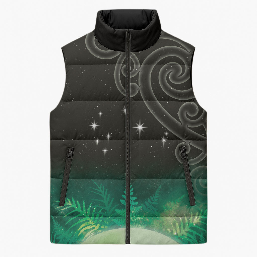 New Zealand Matariki Sleeveless Puffer Jacket Pleiades Star Cluster Green Galaxy