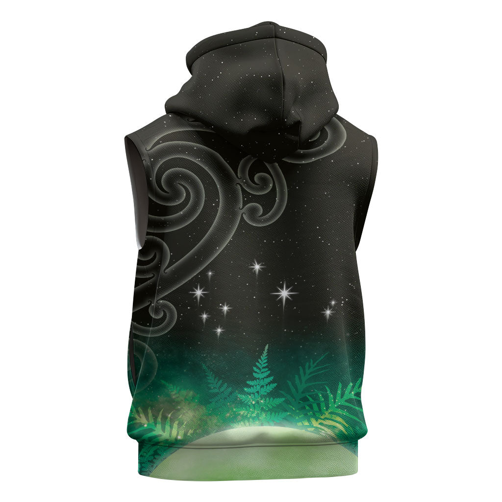 New Zealand Matariki Sleeveless Zip Hoodie Pleiades Star Cluster Green Galaxy