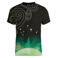 New Zealand Matariki Women V-Neck T-Shirt Pleiades Star Cluster Green Galaxy LT05 - Polynesian Pride