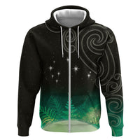New Zealand Matariki Zip Hoodie Pleiades Star Cluster Green Galaxy