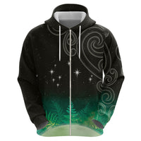 New Zealand Matariki Zip Hoodie Pleiades Star Cluster Green Galaxy