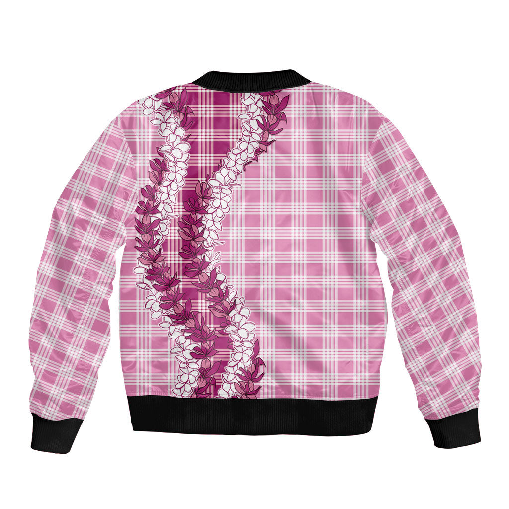 Pink Hawaii Palaka Bomber Jacket Hawaiian Honohono Lei