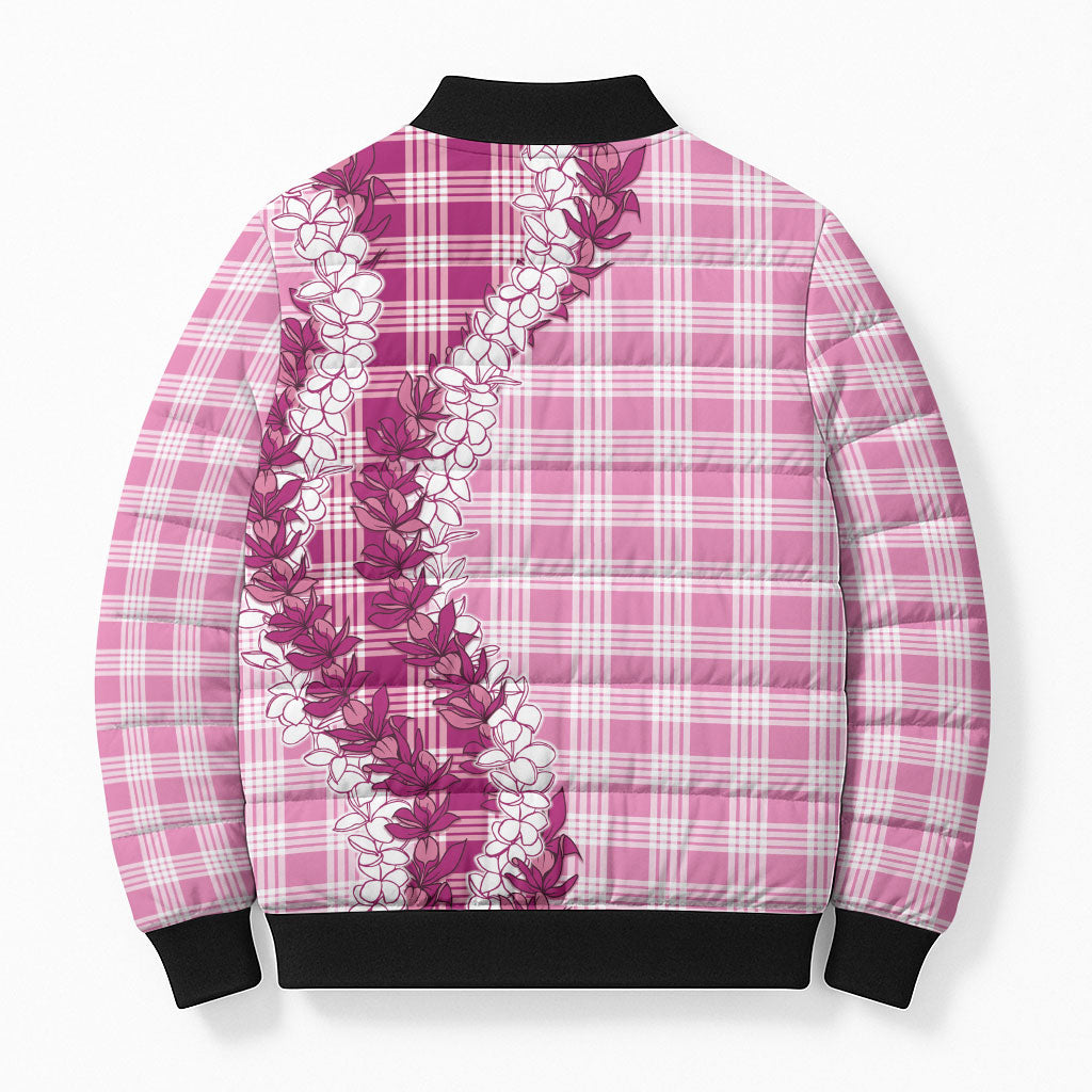 Pink Hawaii Palaka Bomber Puffer Jacket Hawaiian Honohono Lei