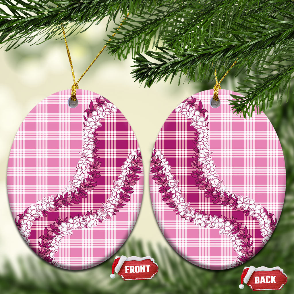 Pink Hawaii Palaka Ceramic Ornament Hawaiian Honohono Lei LT05 Oval Pink - Polynesian Pride