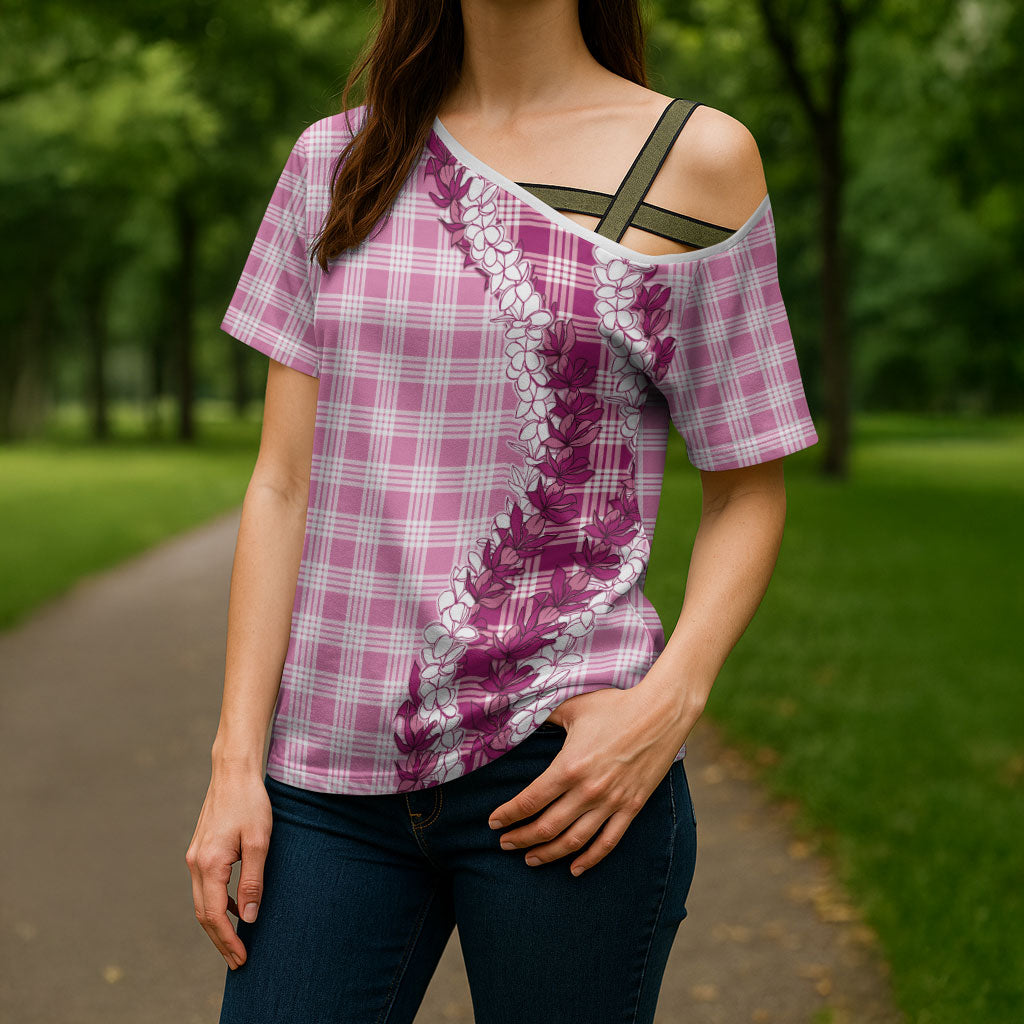 Pink Hawaii Palaka Cross Shoulder Shirt Hawaiian Honohono Lei
