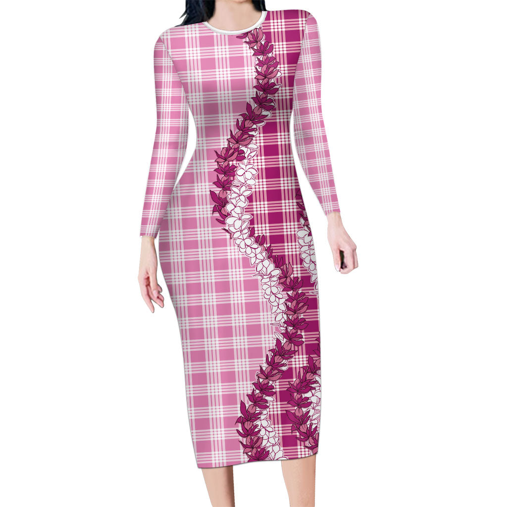 Pink Hawaii Palaka Family Matching Long Sleeve Bodycon Dress and Hawaiian Shirt Hawaiian Honohono Lei LT05 Mom's Dress Pink - Polynesian Pride