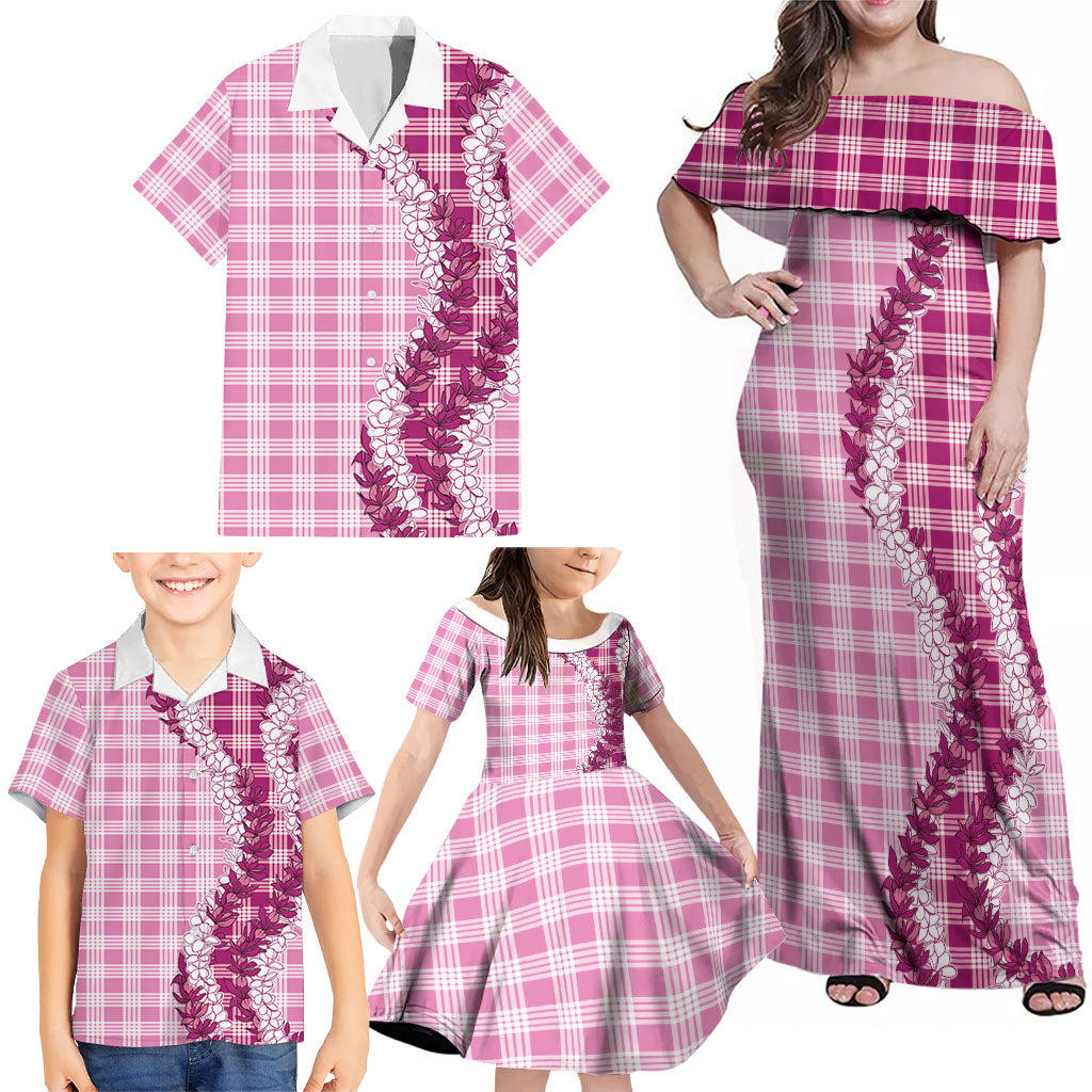 Pink Hawaii Palaka Family Matching Off Shoulder Maxi Dress and Hawaiian Shirt Hawaiian Honohono Lei LT05 - Polynesian Pride