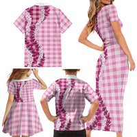 Pink Hawaii Palaka Family Matching Short Sleeve Bodycon Dress and Hawaiian Shirt Hawaiian Honohono Lei LT05 - Polynesian Pride