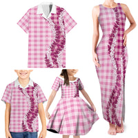 Pink Hawaii Palaka Family Matching Tank Maxi Dress and Hawaiian Shirt Hawaiian Honohono Lei LT05 - Polynesian Pride