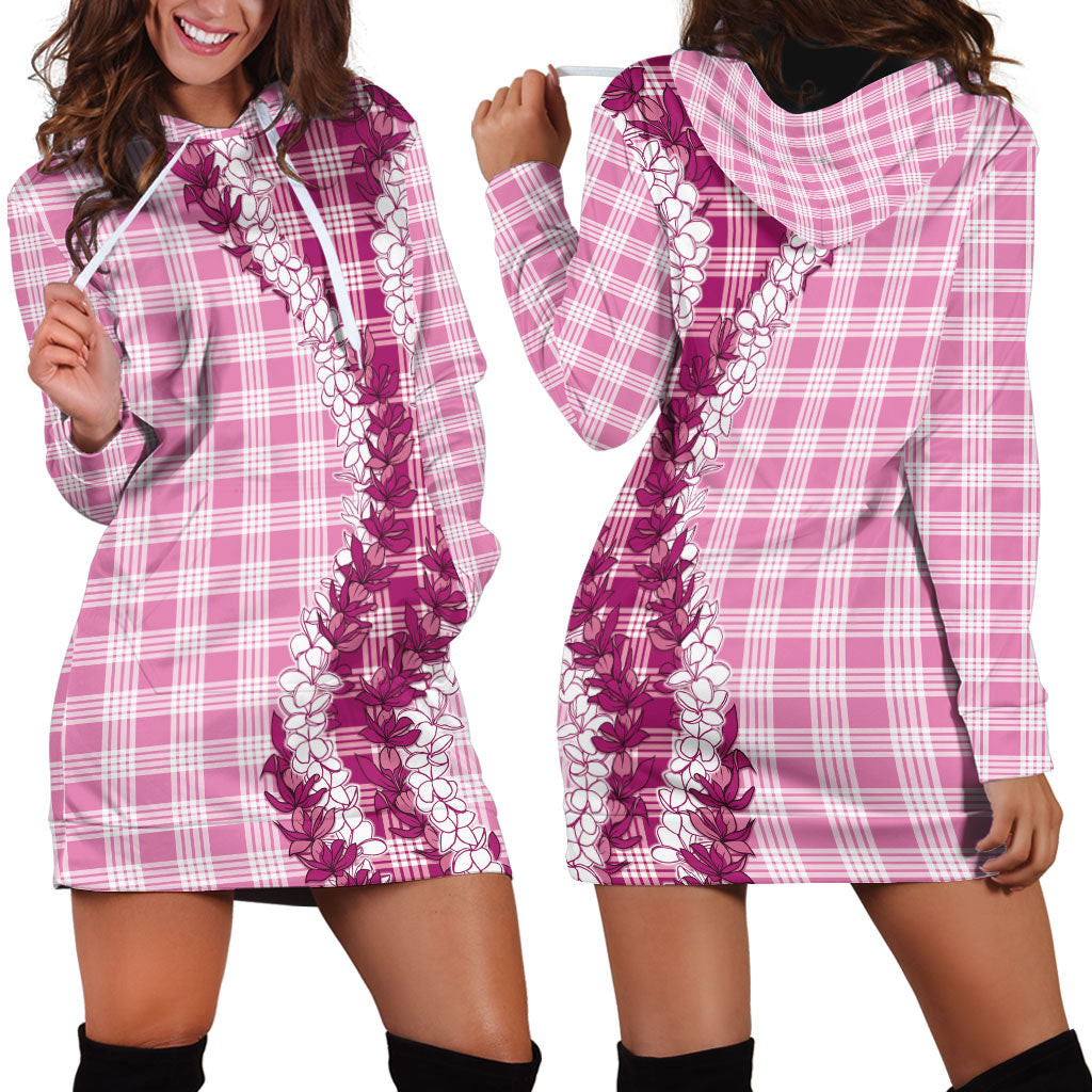 Pink Hawaii Palaka Hoodie Dress Hawaiian Honohono Lei
