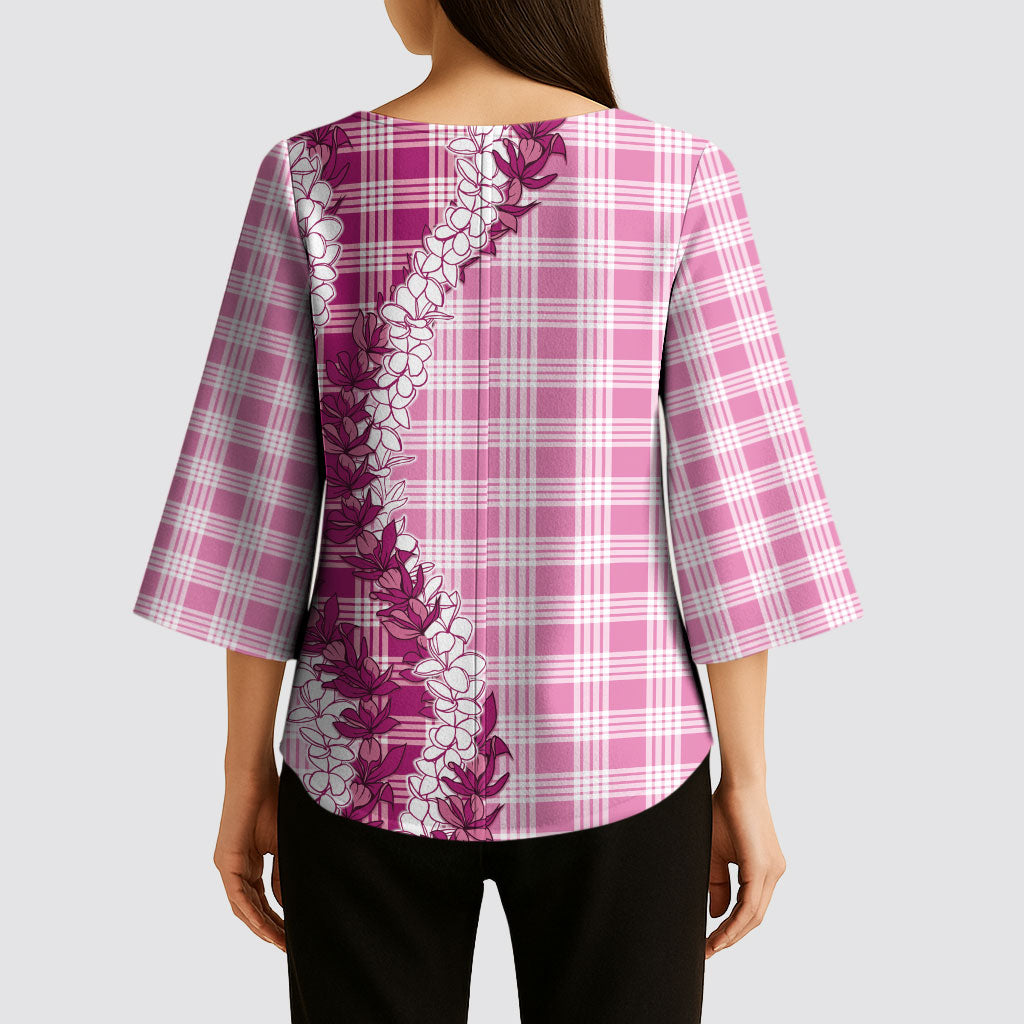 Pink Hawaii Palaka Kimono Sleeve Blouse Hawaiian Honohono Lei