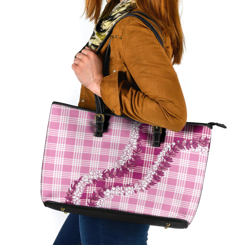 Pink Hawaii Palaka Leather Tote Bag Hawaiian Honohono Lei