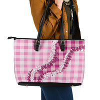 Pink Hawaii Palaka Leather Tote Bag Hawaiian Honohono Lei