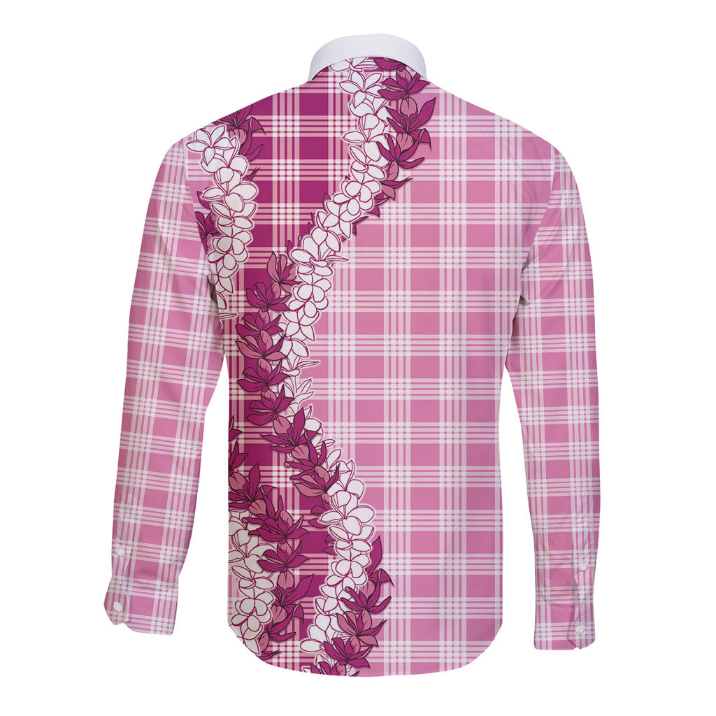 Pink Hawaii Palaka Long Sleeve Button Shirt Hawaiian Honohono Lei