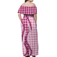 Pink Hawaii Palaka Off Shoulder Maxi Dress Hawaiian Honohono Lei